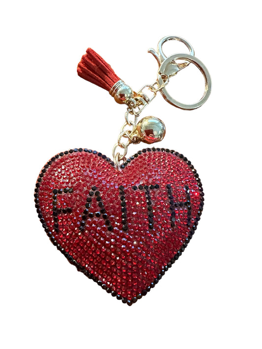 Glitter Heart Shape Keychain Red With Faith In Black - MOLOR