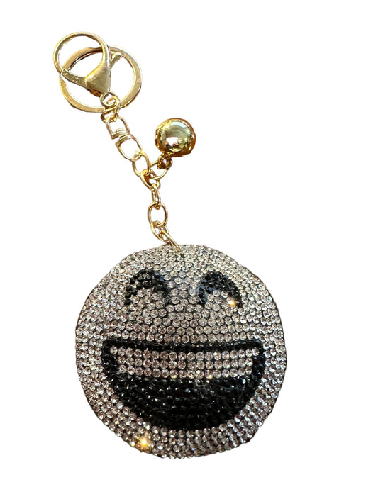 Glitter Round Keychain With Smile In Black - MOLOR