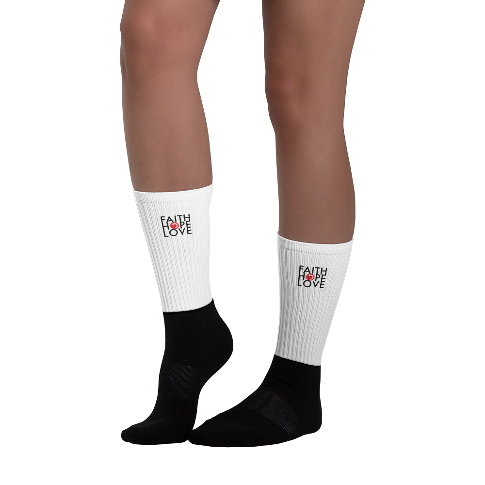 Faith Hope Love Two-Tone White Cotton Sports Socks - Faith Hope Love | Affirmation Bottles & Products for the mind, body & soul - by Molor