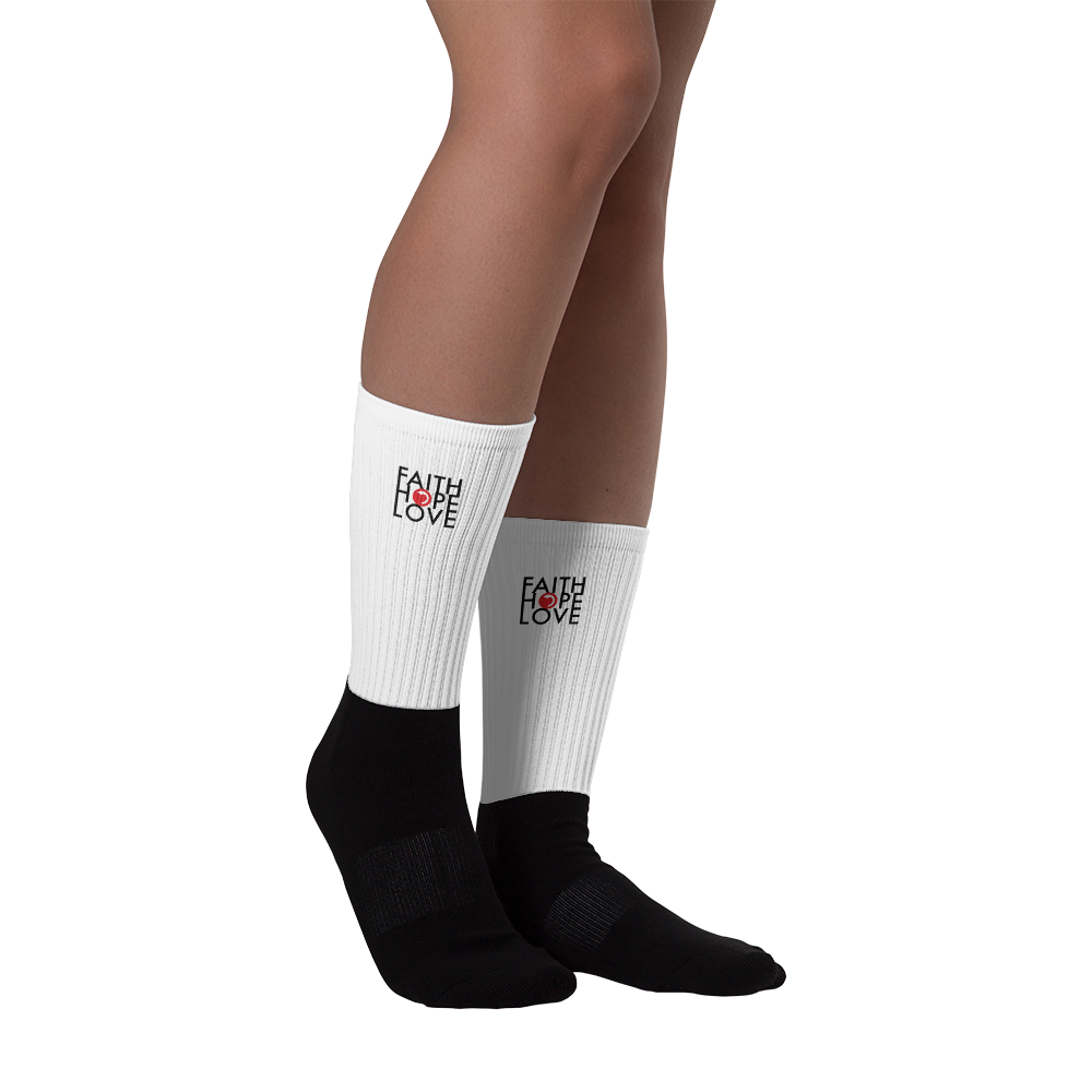 Faith Hope Love Two-Tone White Cotton Sports Socks - Faith Hope Love | Affirmation Bottles & Products for the mind, body & soul - by Molor