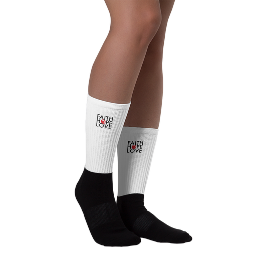 Faith Hope Love Two-Tone White Cotton Sports Socks - Faith Hope Love | Affirmation Bottles & Products for the mind, body & soul - by Molor