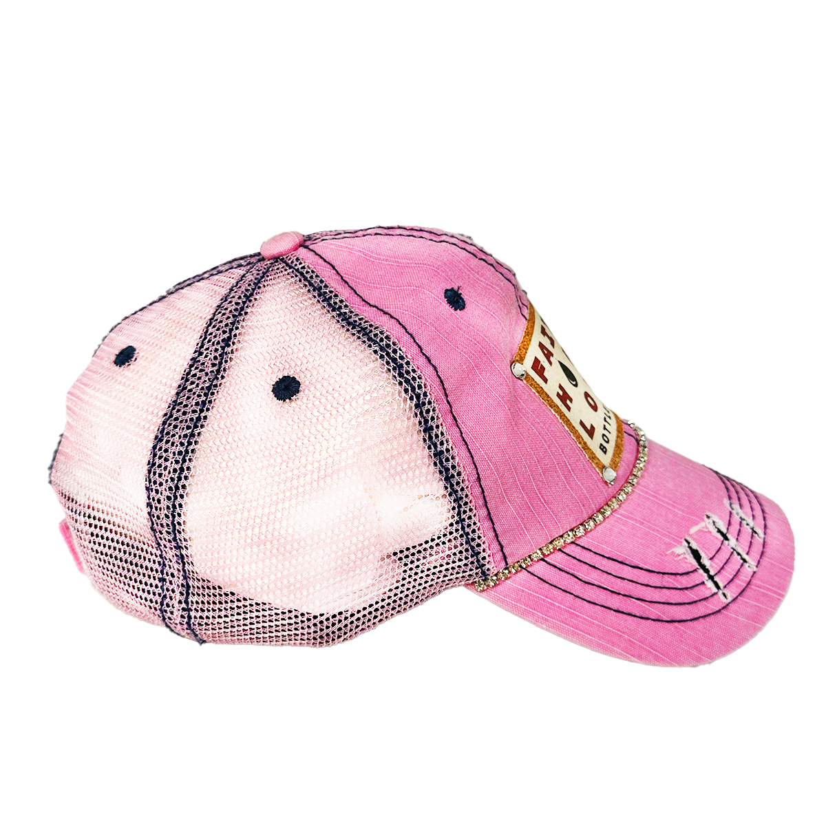 Pink Rhinestone Trucker Hat with Faith Hope Love Patch