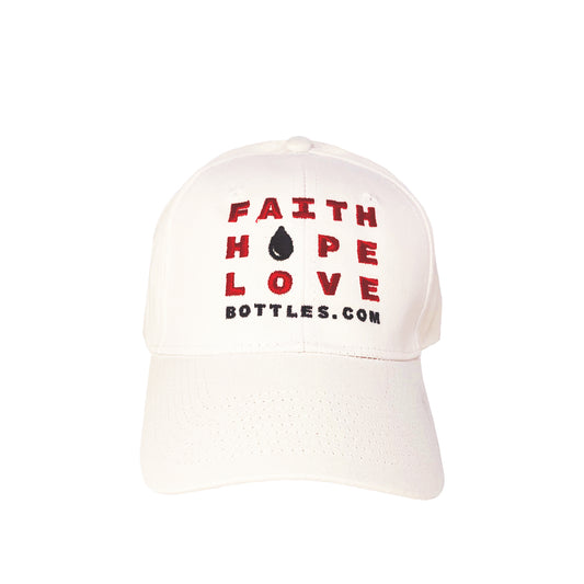 White Baseball Hat with Faith Hope Love and Bottles for the Soul Messaging - Faith Hope Love | Affirmation Bottles & Products for the mind, body & soul - by Molor
