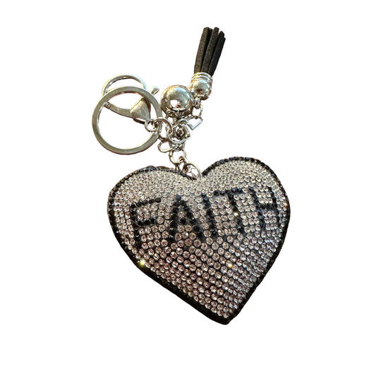 Glitter Heart Shape Keychain Clear With Faith In Black - MOLOR