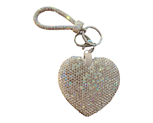 Keychain - Heart Shape Rhinestone Silver