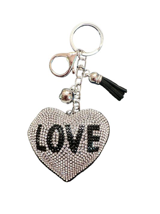 Keychain - Glitter Heart Clear With Love In Black