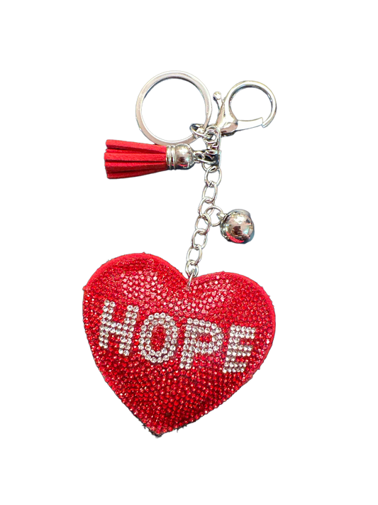 Keychain - Glitter Heart Red With Hope In Clear