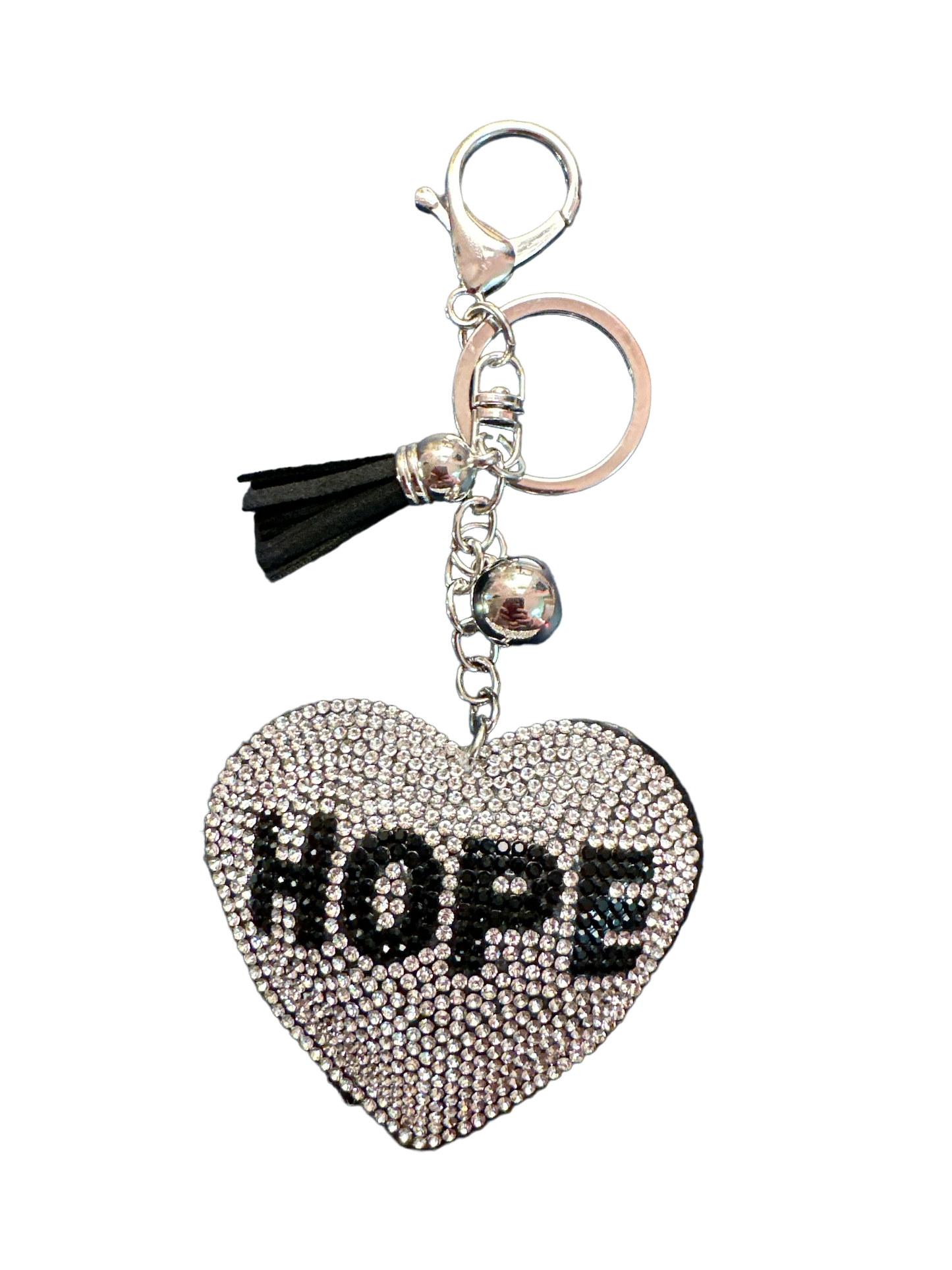 Keychain - Glitter Heart Shape Hope In Black
