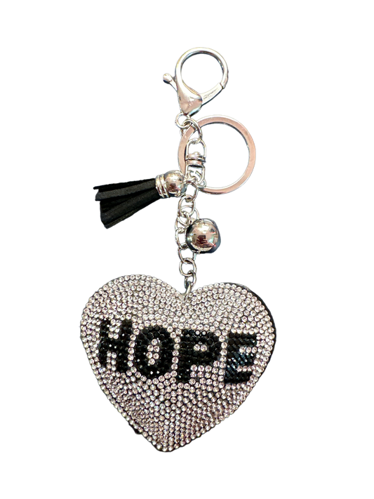 Keychain - Glitter Heart Shape Hope In Black