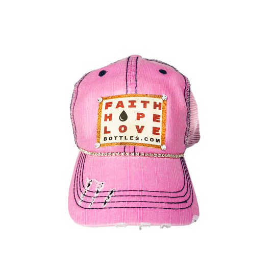 Pink Rhinestone Trucker Hat with Faith Hope Love Patch